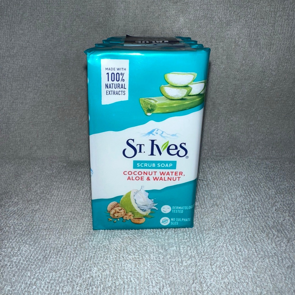 New St Ives Coconut Water Aloe & Walnut Scrub Soap Value Pack 3.5oz Bars - 4Pk